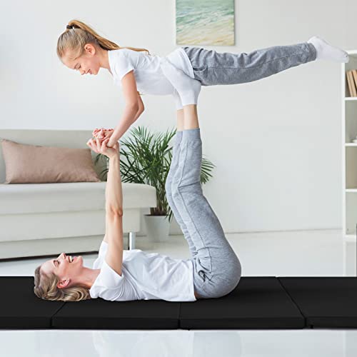 Goplus Gymnastics Mat, Folding Tumbling Mat with Carry Handles, Hook & Loop Fasteners, 4 Panels for Fitness Exercise Yoga Stretching Aerobics Workouts, Thick Gym Mats for Home - color: Black 1