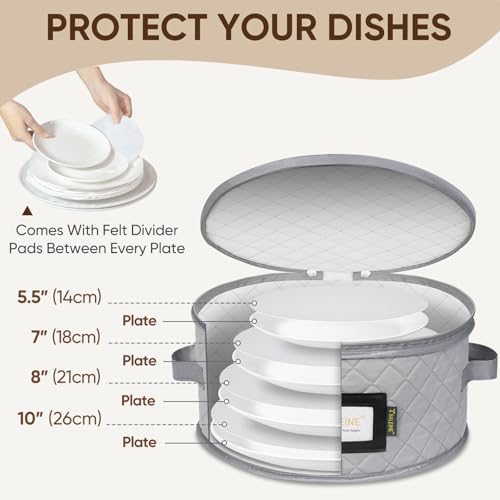 BALEINE China Storage Containers, Sturdy Quilted Wine Glass Storage, Plate Organizer with Carry Handles, Moving Boxes for Dishes, Cups, Mugs and Stemware (Plate Set, Soft Shell Grey) - color: Grey, style: Plate Set-Soft Shell