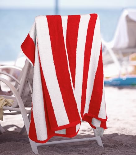 Utopia Towels Pack of 4 Cabana Beach Towels, Oversized 30 x 60 Inches Cotton Beach Towel Set, Smooth Ring Spun Texture for Pool and Swim Days, Modern Striped Design Bath Towels, Red - color: Red, size: 30 x 60 - 4 Pack