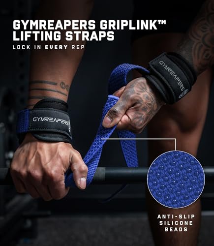 Gymreapers GripLink Lifting Straps – Heavy Duty D-Ring Weight Lifting Wrist Straps with Anti-Slip Silicone Grip Beads, Adjustable Support for Deadlifts, Powerlifting, Cable Machines & Gym Training - color: Electric Blue