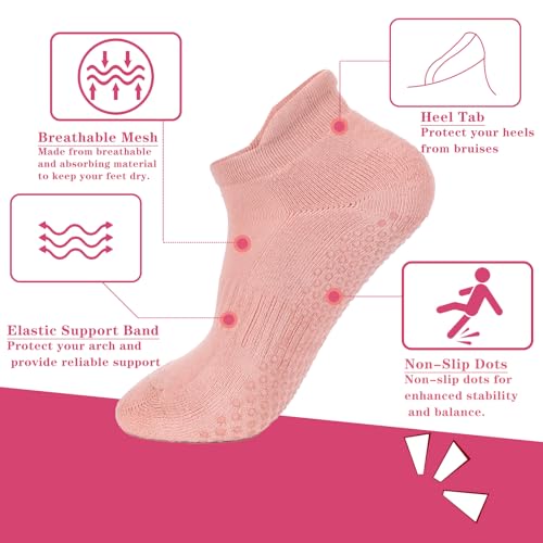 loudashuaiqi Grip Pilates Socks Non Slip Athletic Yoga Socks with Grips for Women Grippy socks for Hospital Workout Barre - style: Grey/Black/Pink