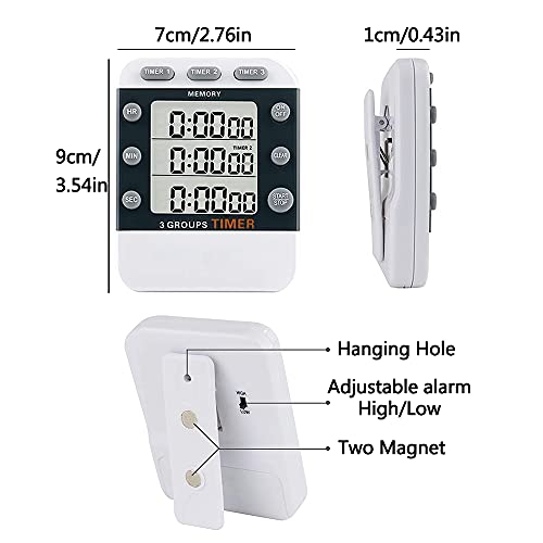 Digital Dual Kitchen Timer for Cooking, 3 Channels Count Down/up Triple Multi Timers for Food, Magnetic Memory-Preset Large-Display Adjustable Alarm Volume, 3A Battery Included - style: M382