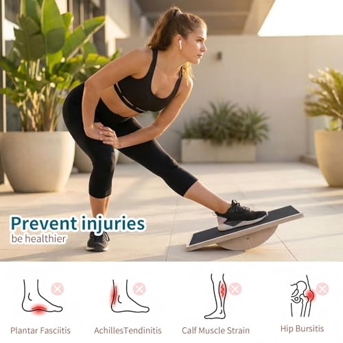 Thenshop Balance Board Trainer Set with Resistance Bands for Adults Wooden Wobble Board for Core Strength, Stability & Balance Training, Includes 3 TPE Exercise Bands