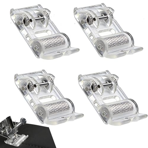 4 Pcs Roller Sewing Machine Presser Foot, Low Shank Snap-On Compatible with Singer Brother Janome Juki & More Sewing Machines, Ideal for Fabric Sewing & Craft Projects