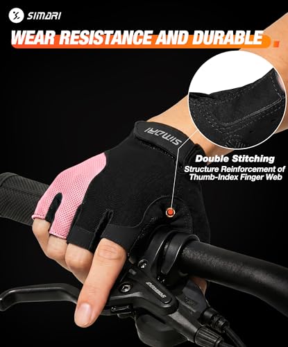 SIMARI Gel Pad Cycling Gloves with Shock-Absorbing/Grip/Breathable, Workout Bike Gloves for Men Women Biking, Mountain Biking, Fitness, Gym Exercise, Weight Lifting Training, Yoga, Pilates - color: 2-Pink, size: Small