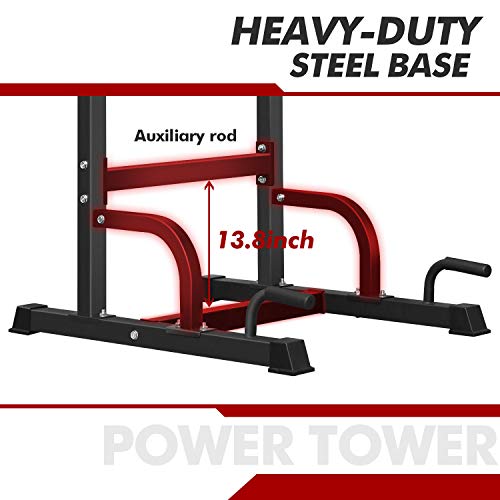 BangTong&Li Power Tower, Pull Up Bar Dip Station/Stand for Home Gym Strength Training Workout Equipment - color: black+red