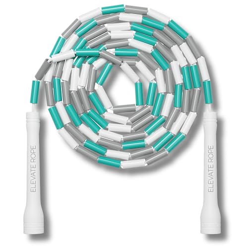 Pro-Grade Beaded Jump Rope for Beginners - color: WHITE/TEAL/GREY