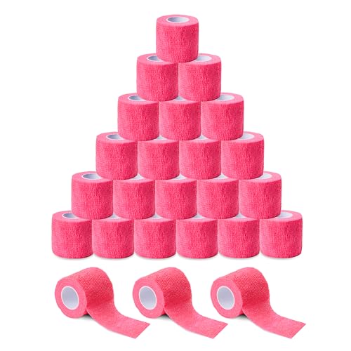 Sensi Wrap Grip Cover Sports Self Bandage Rolls 2-inch x 5-Yards 24pcs (Hot Pink) - color: Hot Pink