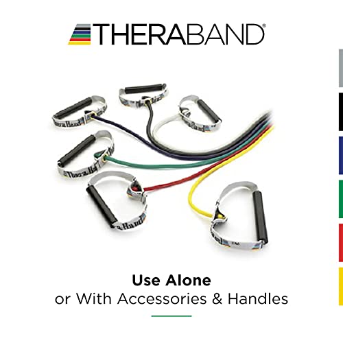 THERABAND Resistance Tubes, Professional Latex Elastic Tubing with Hard Handles, Full Body Exercise, Physical Therapy, Lower Pilates, At-Home Workouts, & Rehab, 48 Inch, Red, Medium, Beginner Level 2 - color: Red - Medium