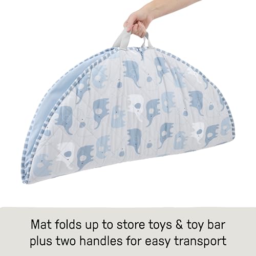 Ingenuity Cozy Spot Reversible Duvet Baby Play Gym & Play Mat with Wooden Toy bar - Elephant March (Neutral Safari), Newborn and up - color: Elephant March