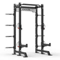 XMark Viper Half Power Rack, Squat Rack with Multi-Grip Pull Up Bar and Olympic Weight Plate or Bumper Plate Storage for Commercial Gyms or Home - style: Bumper Plate Storage