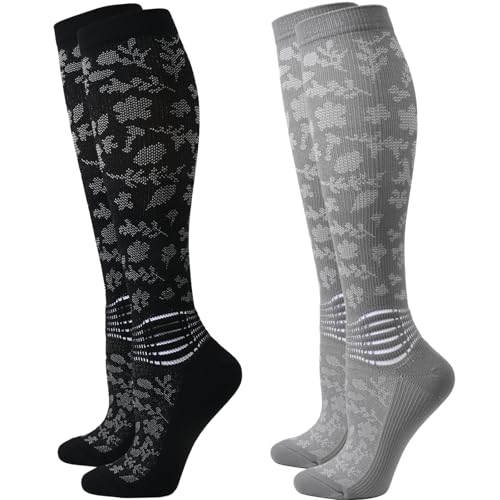 IRAMY Compression Socks Women Ankle Support Gradient Compression Wicking Moisture Knee High Socks 3 Packs - color: Black+grey-2 Packs, size: Medium
