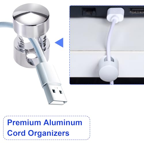 SmallCat 3 Sets Charger Holders for Cords, Adjustable Cable Anchor Holders, Adhesive Metal Cord Clips, Cable Management Wire Organizers for Desk, Office, Nightstand - Gold, White, Silver - color: Gold, White, Silver, size: 3 Sets