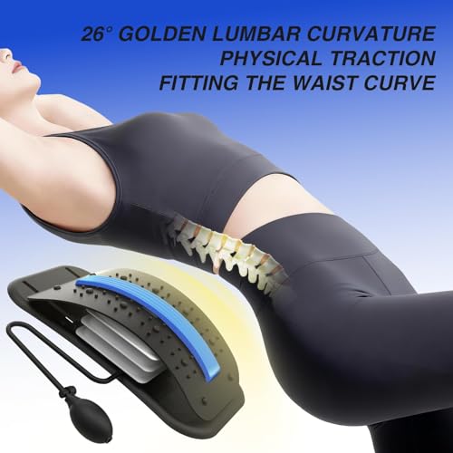 Back Stretcher for Lower Back Pain Relief, Adjustable Lumbar Traction Device, Ergonomic Spine Board with Acupressure Points, Back Massager for Spinal Decompression and Scoliosis - color: Black