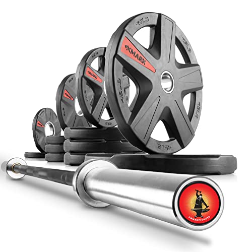 XMARK Olympic Weight Set | TEXAS STAR Weight Set Rubber-Coated Olympic Weight Set With XMARK BLACKSMITH Barbell Bar, Barbell Weight Set, Weights, Barbell - color: 12) Straight Bar & 155 lb Weight Set