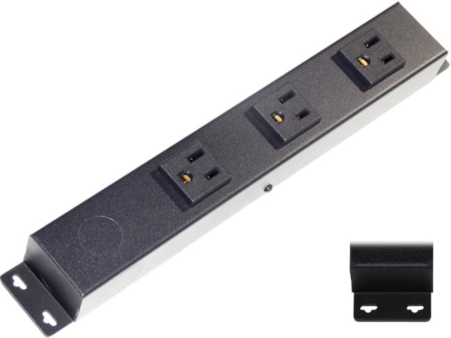 10” Hardwired Power Strip (NO Power Cord), 3 Vertical Outlets (NOT Tamper Resistant), with Ears (with mounting tabs on Both Ends), 15A (NOT a 20 Amp Unit), Black