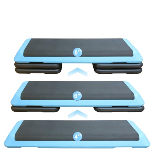 Adjustable Height Aerobic Step Platform with 4 Risers, Lightweight 11lbs Exercise Step Platform & Fitness Step with Non-Slip Surface for Workouts, Home, Gym and Fitness - color: Black+Blue