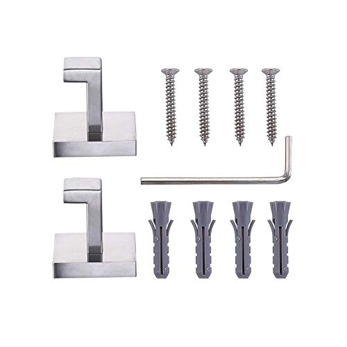 TASTOS Bath Towel Hooks Brushed Nickel, 2 Pack Stainless Steel Robe Coat and Clothes Hook, Heavy Duty Wall Hook for Bathroom & Kitchen, Modern Square Style Wall Mounted (Silver) - color: Brushed Nickel, size: Square (2 Pack)