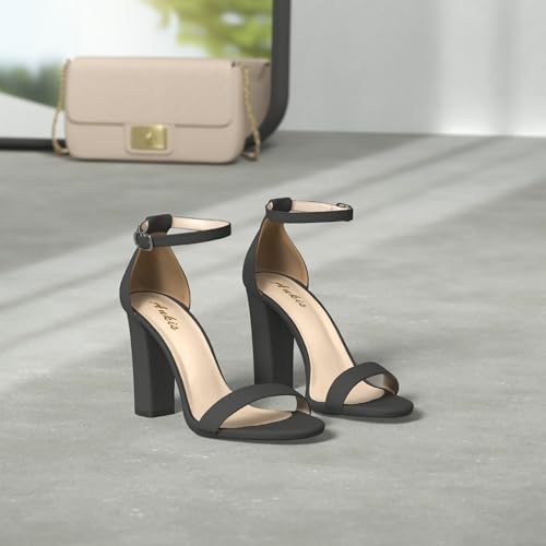 Ankis White Heels Wedding Shoes for Bride Women Chunky Heels Pearl High Heels Heeled Sandals 4 Inch - color: Black Suede, size: 7.5