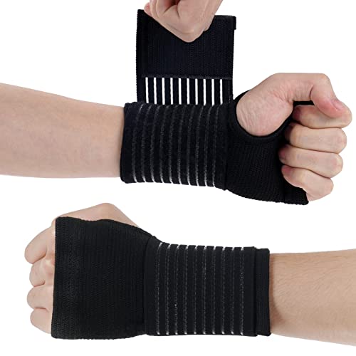 AOOWU Wrist Brace, 2 Pack Elastic Wrist Support with Strap, Wrist Compression Wrap Adjustable Wrist Strap Relieves Wrist Pain, Tendonitis, Sports Use for Men and Women, Right & Lef(Black) - color: Black