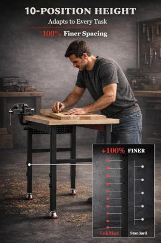 60" Heavy Duty Workbench, 2500 LBS Load Capacity Work Bench with 1.2" Laminated Oak Wood Top & Reinforced Steel Frame, Adjustable Height Work Table for Garage, Workshop, Office, Home (Feet) - size: 60"丨Feet