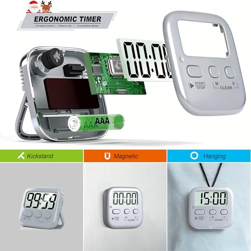 Antonki 2 Pack Digital Timer for Kids, Magnetic Countdown Kitchen Timers for Cooking, Egg, Classroom, Teacher, Exercise, Study, Oven - Battery Included - color: Space Grey