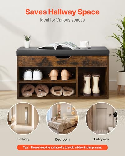 VEVOR Shoe Storage Bench with Padded Cushion, Entryway Bench with Hidden Storage, Holds up to 300 lbs, 31.7 x 12.0 x 17.5 Inches, for Entryway, Hallway, Living Room, Bedroom - size: Hidden storage