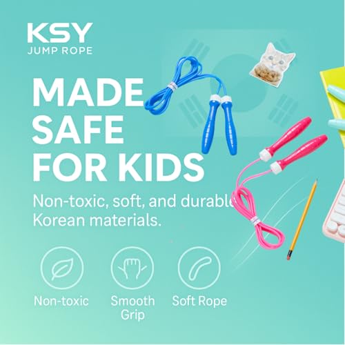 KSY Kids Jump Rope (Crystal Series) – Durable PVC Jump Rope for Kids Ages 6-12 – Lightweight, Adjustable, and Tangle-Free – Made in Korea - color: Mint