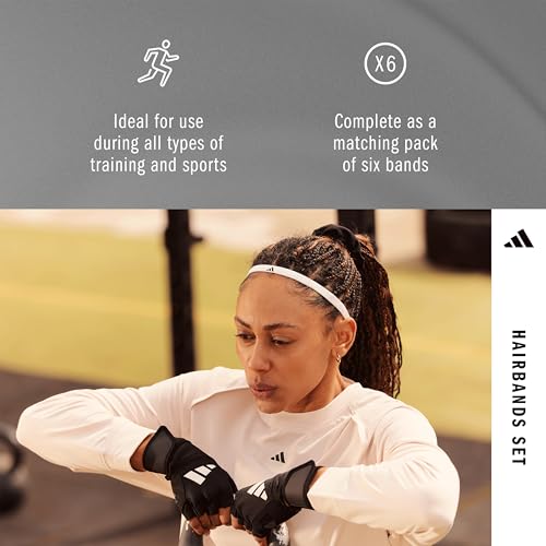 adidas Hairband Set - 6 Thin - Multiple Colors - color: Grey, White, Clay, Olive, Red, Navy