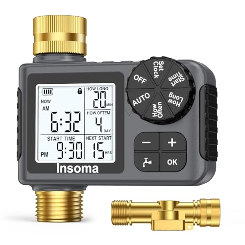 Water Timer for Garden Hose with 100% Metal Pipe, Programmable Sprinkler Controller for Garden Faucet with Auto/Manual/Rain Delay Mode, Irrigation Timers for Lawn, Yard, Outdoor Plants - size: 1 Zone-Metal Pipe