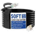 50ft Outdoor/Indoor Extension Cord with Lighted 10/3 Gauge Ultra 3 Prong Heavy Duty SJTW, Waterproof, Flexible Cold-Resistant,15A 125V 1875W, Black - size: 50FT