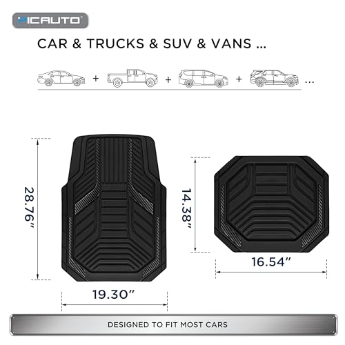 PIC AUTO Heavy Duty Rubber Floor Mats, Black Aluminum Film Car Mats Set, Front and Rear Car Mats with Anti-Slip Backing, All Weather Protection, Trim-to-Fit for Automotive SUV, Sedan, Van - color: Black