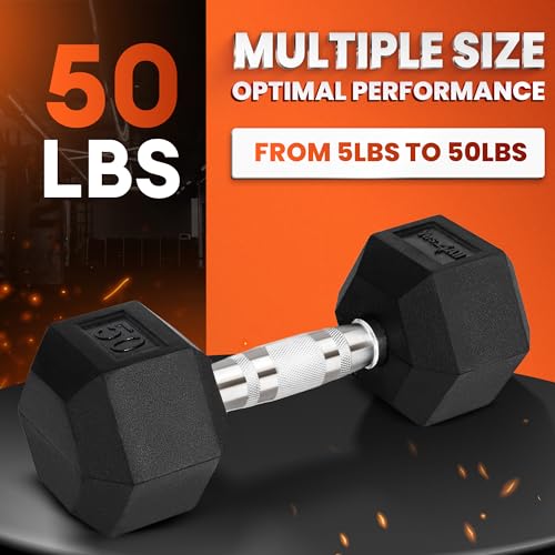 Yes4All Chrome Grip Encased Hex Dumbbells – Hand Weights With Anti-Slip 5-50 LBS Single - color: 50 Pounds - Single