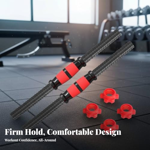 DYNWAVE 2X Dumbbell Handle Dumbellsweights Set Sturdy with 4 Collars Barbell Bar for Workout Strength Training Fitness Gym Attachment - color: 55cm