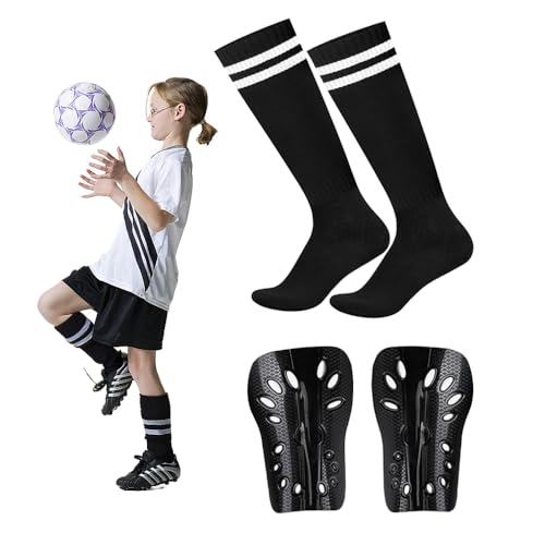 Soccer Shin Guards and Socks for Toddler Kids, Lightweight Soccer Shin Pads & Sleeves Equipment, Protective Defender Gear for 3-6 Years Old Children Boys Girls Sports Game - color: Black