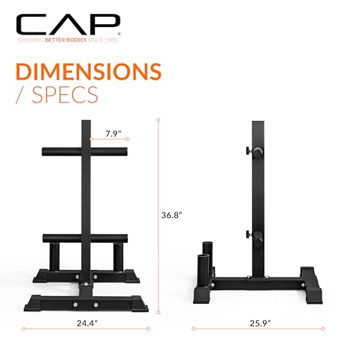 CAP Olympic Bumper Plate Tree Rack with Barbell Holders, Heavy-Duty Weight Plate Storage Rack for Home Gym, Steel Olympic Plate Organizer Stand, Multiple Color & Size Options - color: Black, size: 4-Plate Posts / 2 Bar Holders