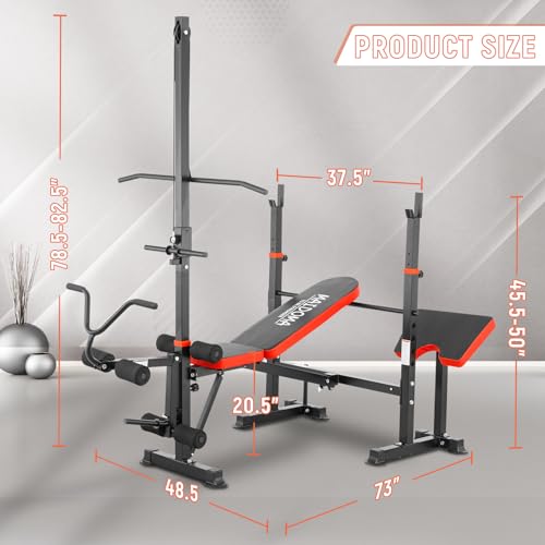 MAIDOMA Foldable 1500LBS Capacity 8 IN 1 Weight Bench Set with Leg Extension/Squat Rack/Preacher Curl, Adjustable Bench Press for Home Gym Full Body Workout (US Stock) - color: Red
