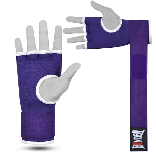 HUNTER Gel Boxing Hand Wraps for Men & Women, Quick Inner Gloves with Wrist Support for MMA, Muay Thai, Kickboxing & Martial Arts Training, Knuckle Protection (Pair) - color: Purple, size: Small-Medium