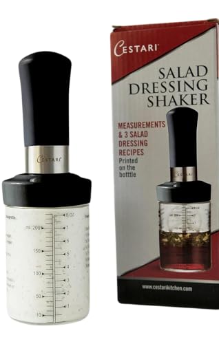 Cestari Glass Salad Dressing Bottle: Premium Borosilicate Salad Dressing Shaker with Mixer Insert | Leak Proof Salad Dressing Blender and Dispenser with Measurements and Recipes • Reusable Vinaigrette Cruet - color: Black