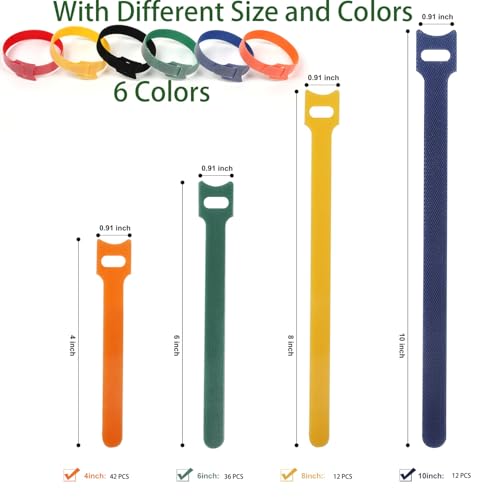 102 Pcs Cable Ties, 4+6+8+10 inch Reusable Multi-Colour Cable Ties Wire Ties Cord Organizer Cable Organizer Adjustable Cable Management for Cable Management