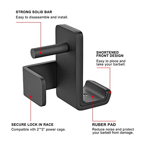 SELEWARE Solid Steel J Hooks for 2" x 2" or 3" x 3" Tube Power Cage with 1" 1/2" or 5/8" Hole Squat Rack Attachment, J-Hook Barbell Holder for Power Rack, Set of 2 - color: For 5/8" Hole of 2x2 inch Rack