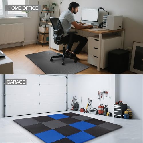 Elevon Puzzle Exercise Gym Flooring Mat, EVA Interlocking Foam Tiles Workout Mat for Home Gym, Fitness Equipment, MMA, Gymnastics, Shock-Absorbing Exercise Mat, Multi-Color - color: Grey, style: 3/4"Th, 6 Tiles (24 Sq Ft)