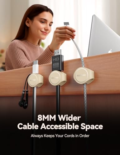 8-Pack Cord Organizer Magnetic Silicone Cable Clips[8 mm Wider Cable Accessible]Desk Cable Management, FLYLEAD Desktop Cord Holder for Nightstand, Office Workspaces Desk Organization Home Accessories - color: Beige