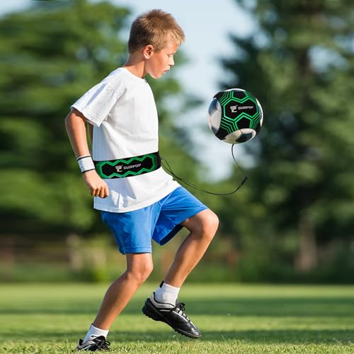 Surpop Soccer/Volleyball/Rugby Trainer, Football Kick Throw Solo Practice Training Aid Control Skills Adjustable Waist Belt for Kids Adults - color: glow