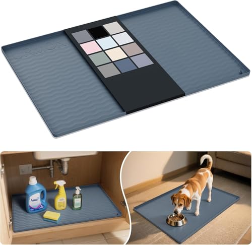 URMONA Waterproof Silicone Under Sink Mat 25'' x 19'' Shelf Liner for Kitchen and Bathroom, Cabinet and Counter Protector, Storage and Organizers, Litter Mat, Pet Cat Puppy Essentials(Dark Grey) - color: Dark Grey, size: 19"W x 25"L