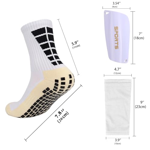 Soccer Socks with Shin Guard for Men, 1 Pairs Mens Grip Soccer Socks and 1 Pairs Shin Sleeves with Shin Guards, Footaball Equipment Shin Sleeves with Pads for Adults - color: white