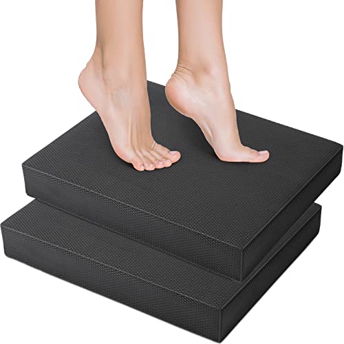 Hungdao 2 Pcs Balance Pad Thick Foam Yoga Core Training Exercise Pad for Adults Physical Therapy Fitness Stability Workout Knee Ankle Strength Training Home Work Floor - color: Black