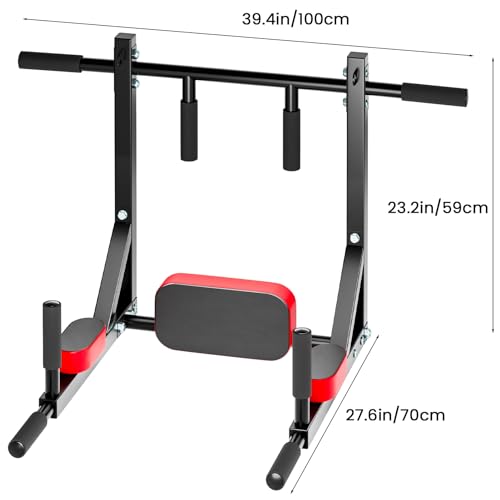Wall Mounted Pull Up Bar and Dip Station, Heavy Duty Pull-up Chin Up Bar for Indoor Home Gym Workout, Power Tower Set Training Equipment Fitness Dip Stand Supports to 440 Lbs Black