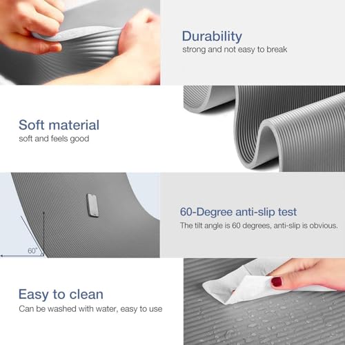 Gruper Yoga Mat Non Slip NBR Extra Thick Yoga Mat, 72"L x 32"/24"W x 0.6"/0.4"TH (185cm x 80cm/61cm x 15mm/10mm), Anti-Tear Exercise Mat with Carrying Strap and Bag, Workout Mats for Yoga, Pilates - color: Grey, size: 72 x 32 x 0.6 inches