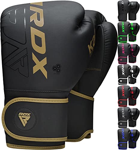RDX Kids Boxing Gloves Sparring and Muay Thai Maya Hide Leather, Kara Patent Pending Junior Training Mitt for Kickboxing, Punching Bag, Focus Pads, MMA, Thai Pad, Double End Ball Punching Gloves - color: GOLDEN, size: 6OZ